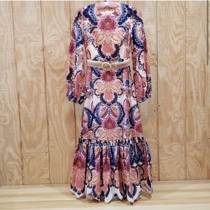 Laurel Billow Embroidery Midi Dress in Navy Baroque Floral